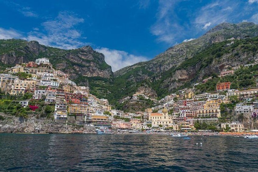 The view of Positano as we cruise away.