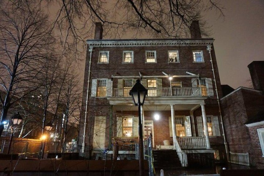The City Tavern where The Continental Congress met once a week as seen by Night on a Dark Philly Adult Night Tour