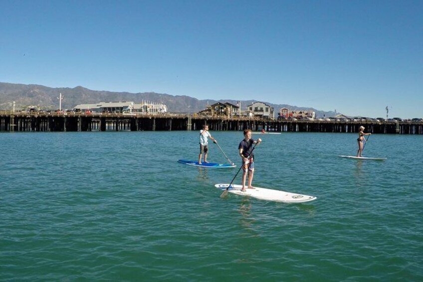 Noah and the family learning to paddle board!