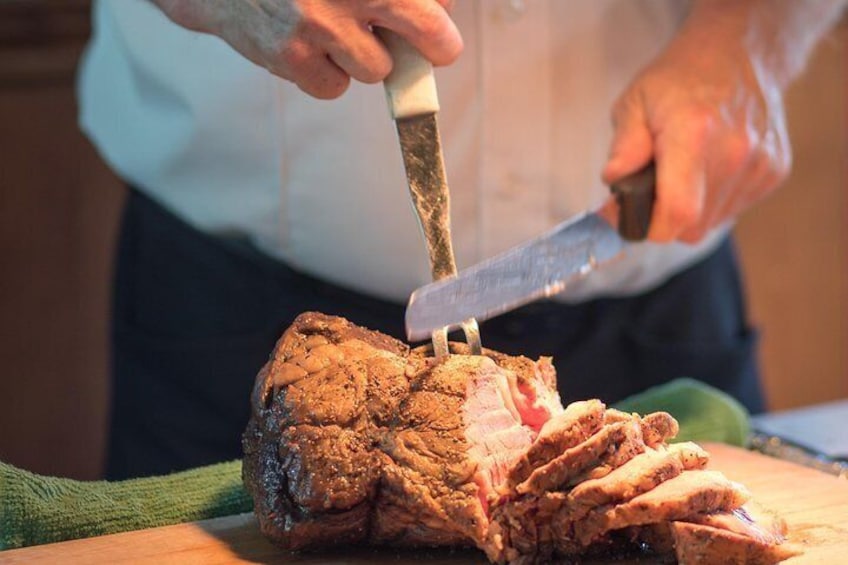 Beef carved at the buffet
