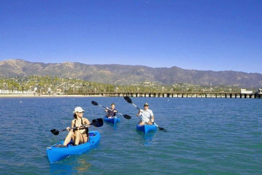 Santa Barbara Kayak Tour with a view of the Mountains and Stearns Warf