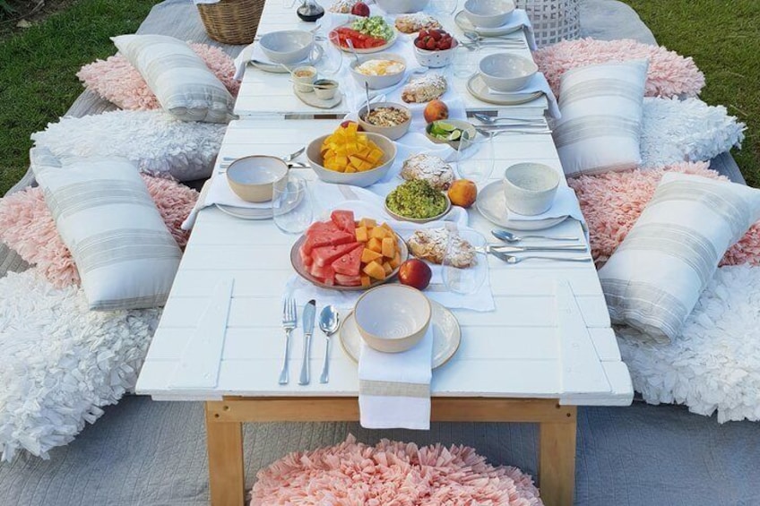Gorgeous spring, blush setting, perfect for a stylish brunch in the park.
