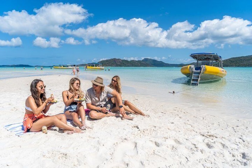 Enjoy your lunch on Whitehaven Beach