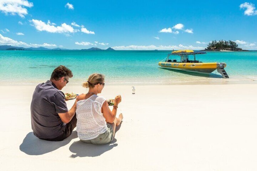 Enjoy your lunch on Whitehaven Beach