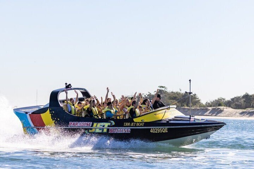 Paradise Jet Boating Gold Coast, flying across the water in the Seaway, Wavebreak Island