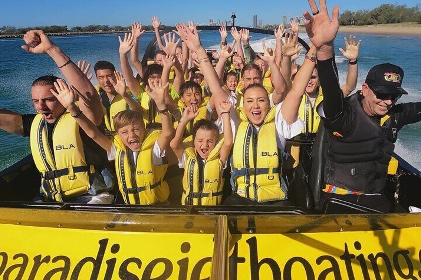 Paradise Jet Boating Gold Coast, Hands in the air celebrations from front