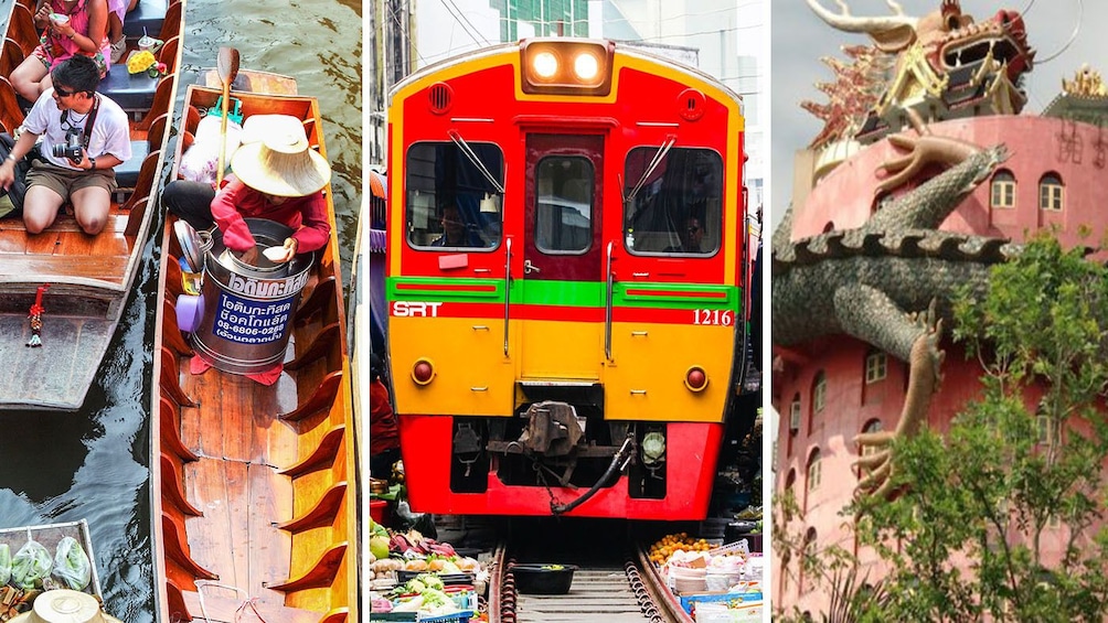 Bangkok Damnoen Saduak,Maeklong Railway & Dragon Temple Tour