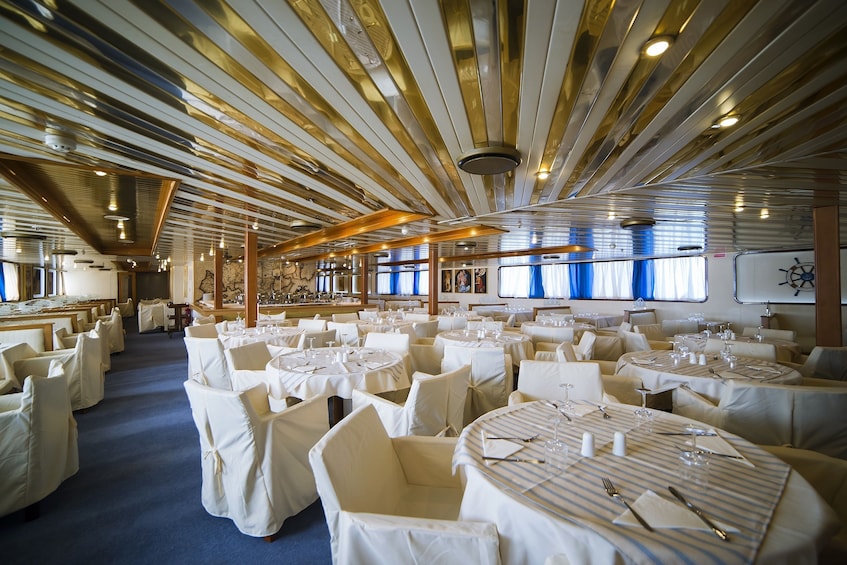 Dining area on a Grecian Cruise boat