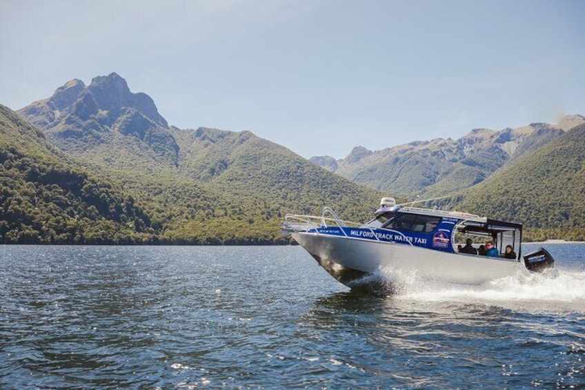 Water Taxi travelling from Te Anau Downs to Glade Wharf, departing at 11.30am and 2pm