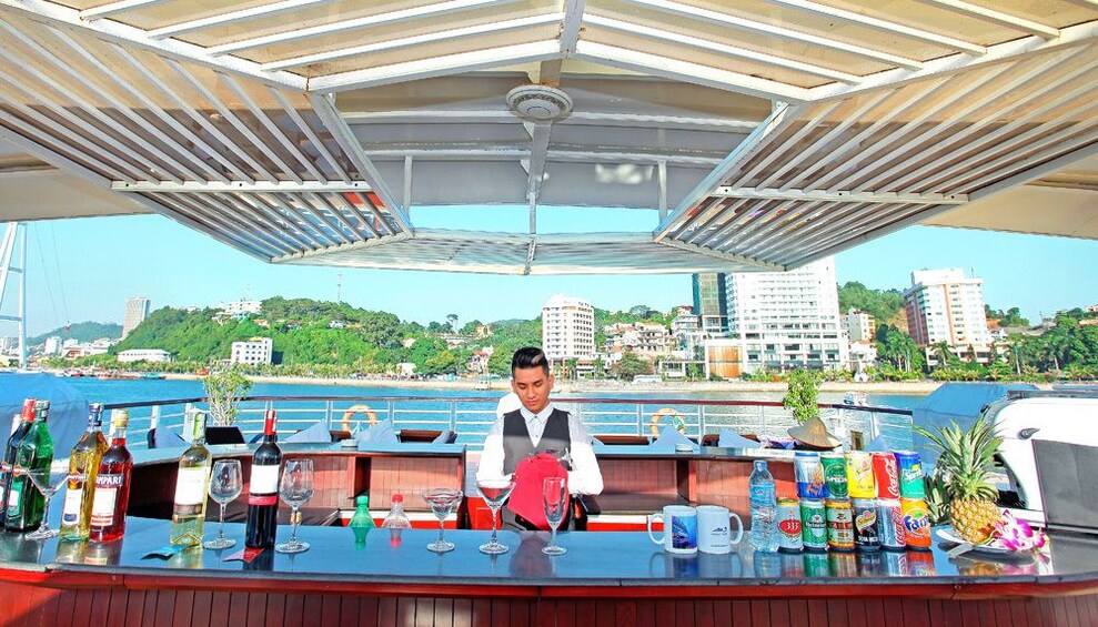 Bartender aboard the Halong Bay dinner cruise
