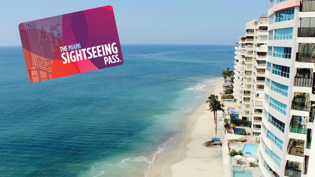 Sightseeing day pass graphic and the coastline of Miami