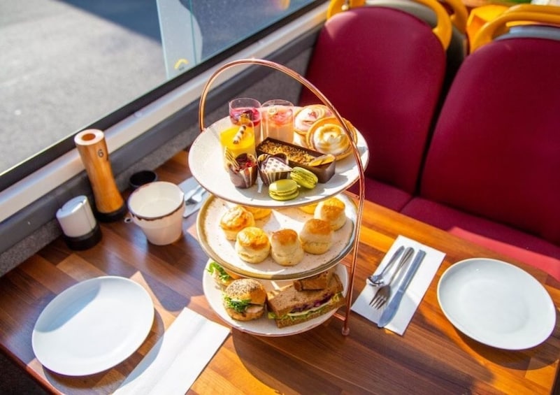 Close view of the selection of homemade finger sandwiches and wraps aboard the Bella Vista bus in London