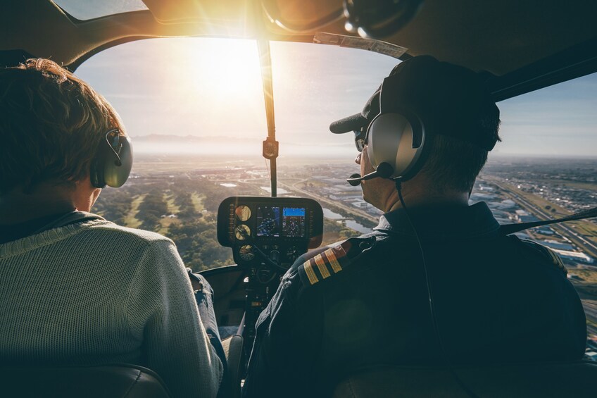 Inside view of a helicopter in flight