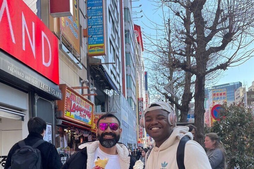 Having ice cream and crepes at the streets of Akihabara food tour 