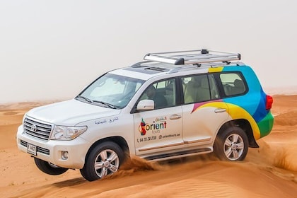 Woestijn van Dubai: scheuren door de duinen in een 4x4, zandsurfen, kameelr...