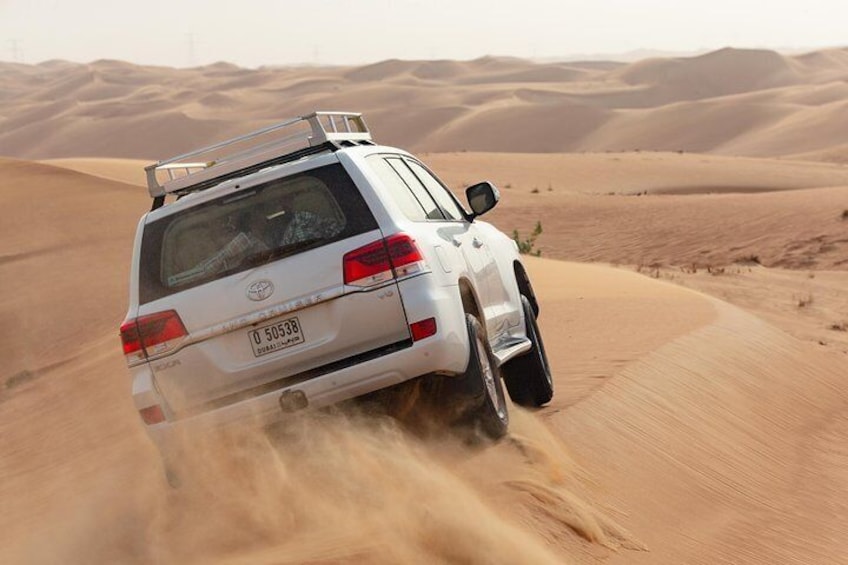 Off-road vehicle takes travelers on a desert ride.