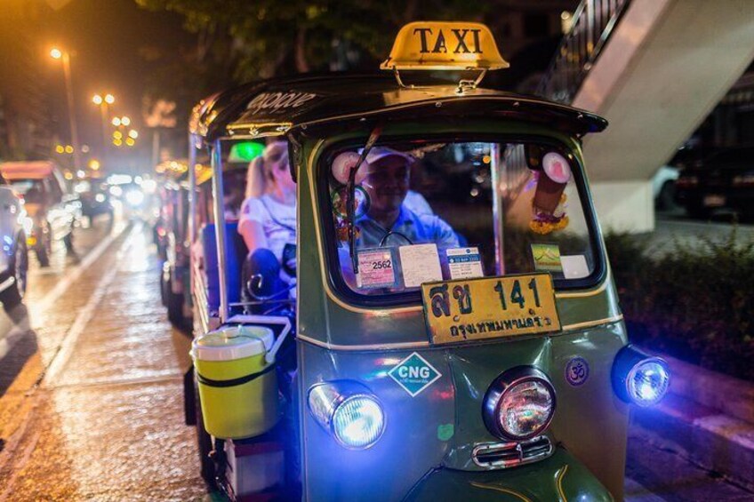 Riding an open-air tuk-tuk in Bangkok is ideal at night when there’s less heat and humidity.