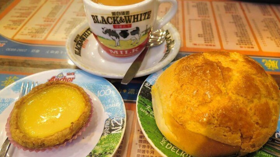 Egg tart, pineapple bun, and milk tea