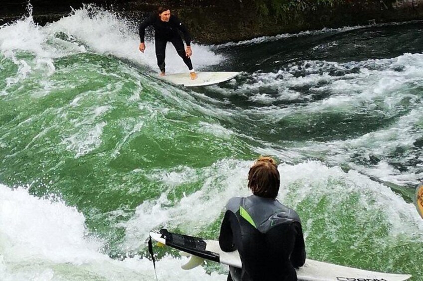 One of the many highlights on the bike tour, seeing the rivers surfers in action. 
