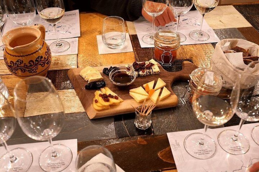 A local cheese selection will accompany your wine tasting