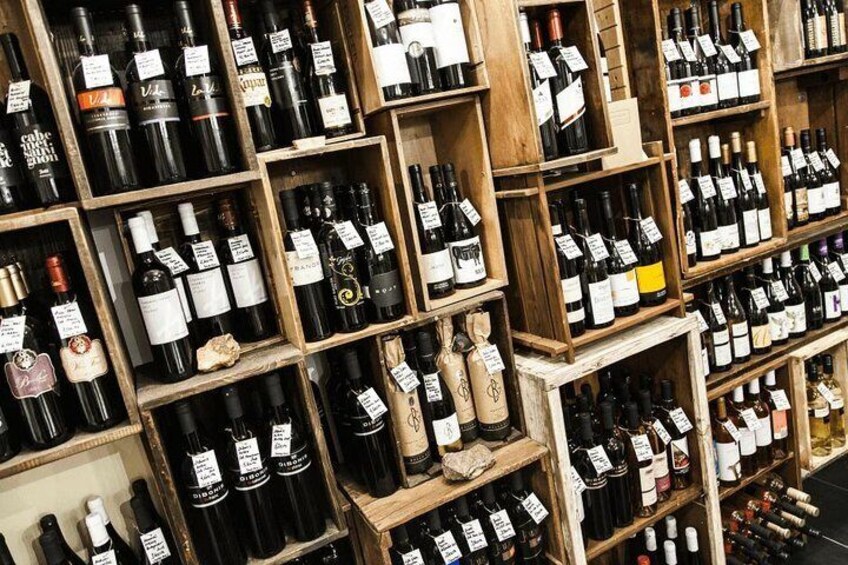 Our wine shop: lots of bottles, great prices!