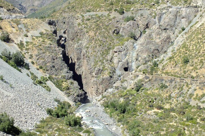 Portillo Inca Lagoon at The Andes Mountains and San Esteban Vineyard from Santiago