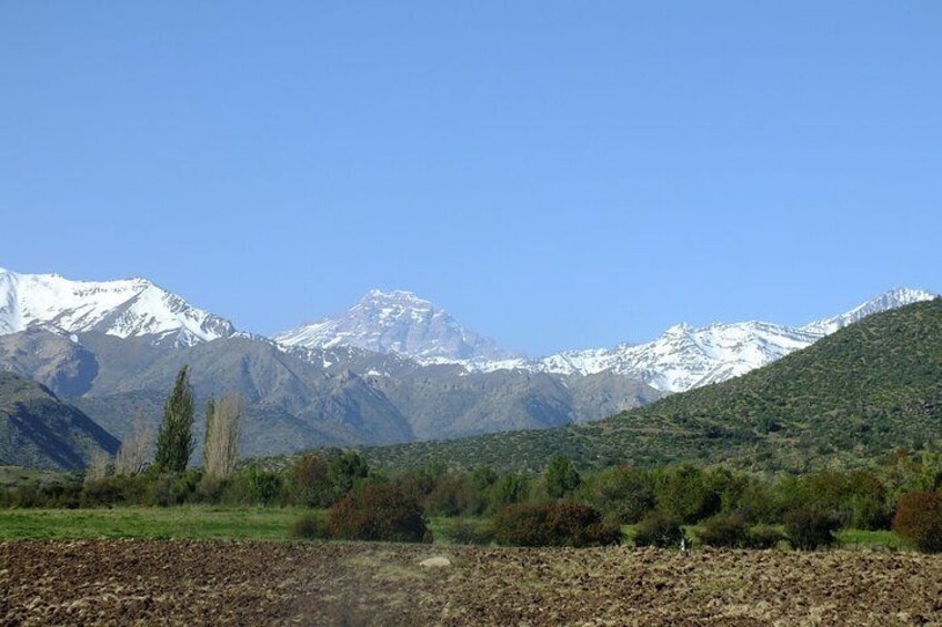 Portillo Inca Lagoon at The Andes Mountains and San Esteban Vineyard from Santiago