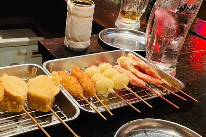 A selection of kushikatsu (deep fried goodness on sticks)
