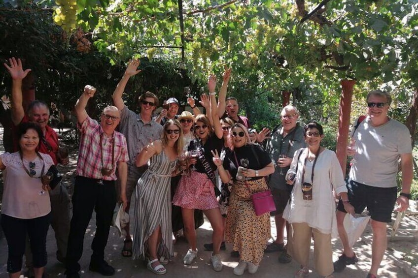 Group picture. The litle wine bus from santiago
