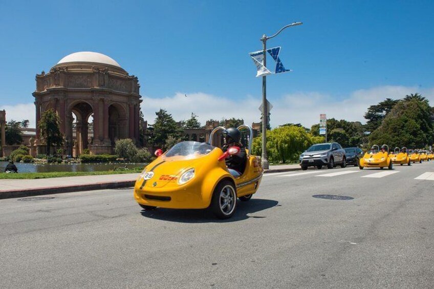 Zoom past the Palace of Fine Arts