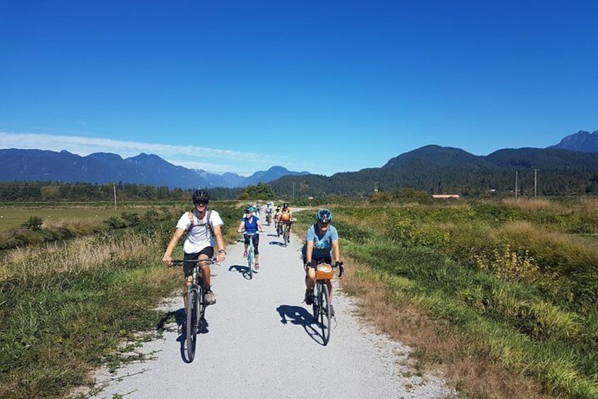 The bike riding out in Pitt Meadows is easy pedalling with spectacular views