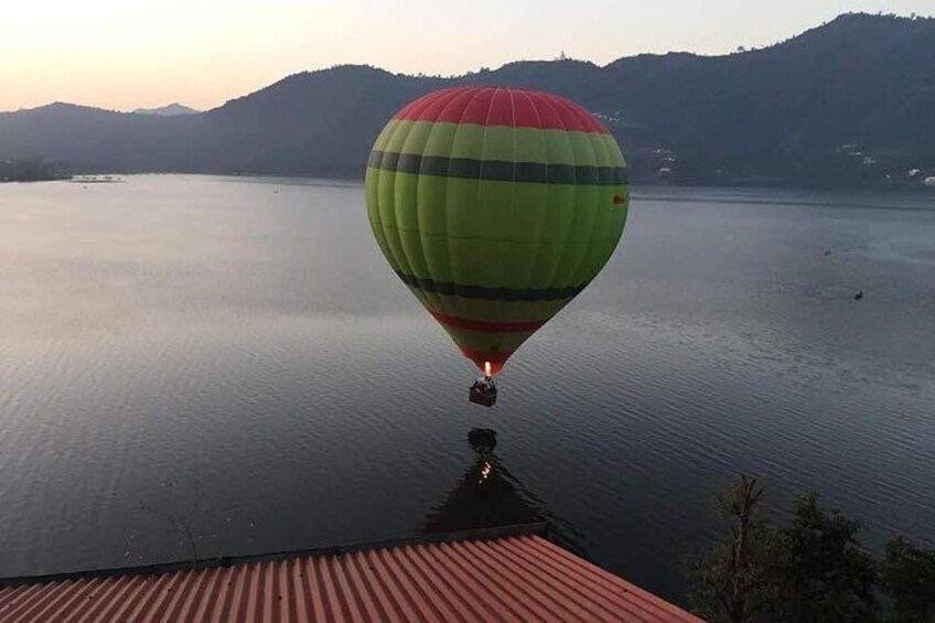 Hot Air Balloon with beautiful lake view