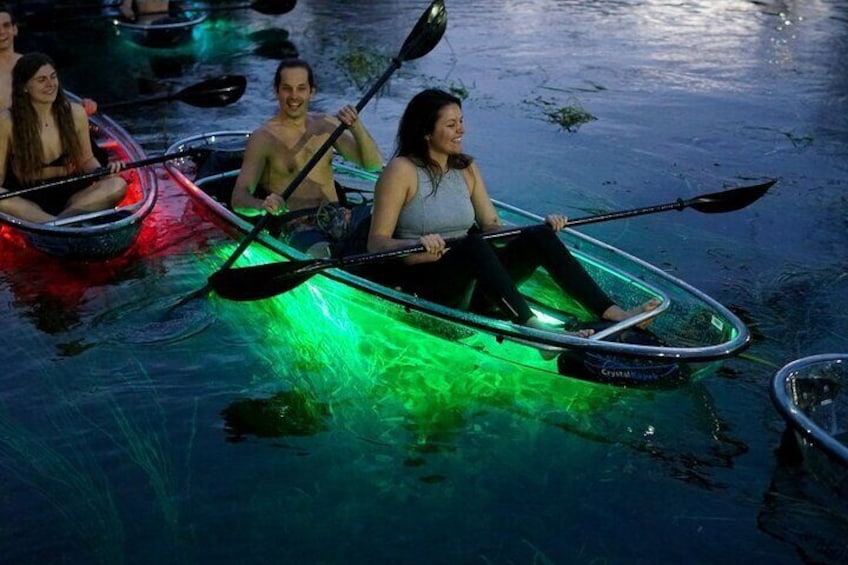 Neon Night Glow Clear Paddleboard or Clear Kayak in Paradise