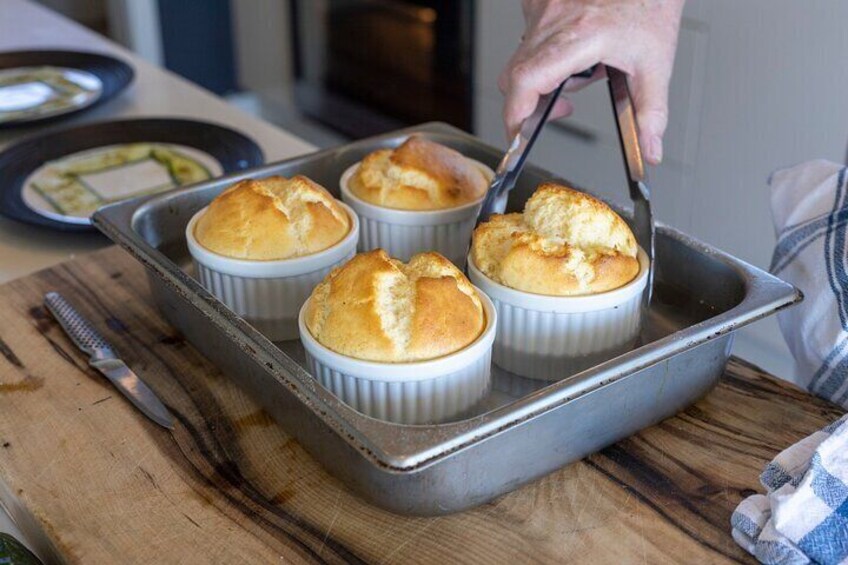 Cheese soufflés straight out of the oven