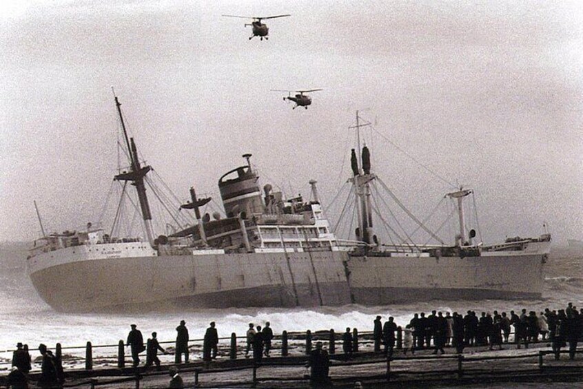 Old photograph of the wreck of the SA Seafarer