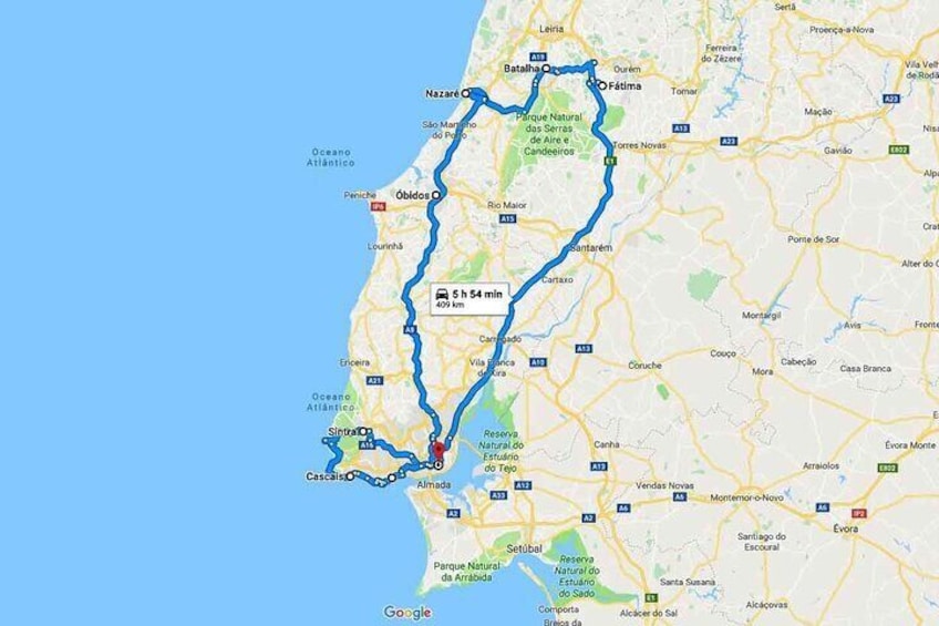 Map of Portugal - tour itinerary