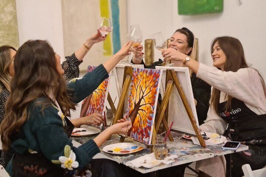 Relax and enjoy painting party with unlimited wine!