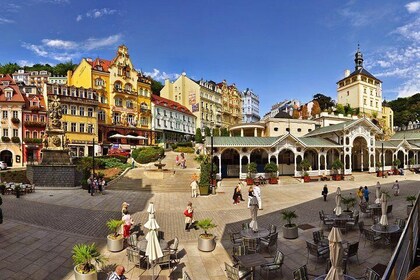 Karlovy Vary including Watchtower and Funicular from Prague