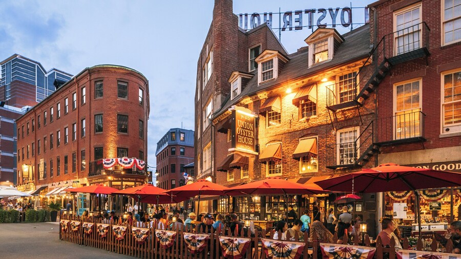 Outdoor dining area near Boston Public Market, showcasing vibrant local flavors.