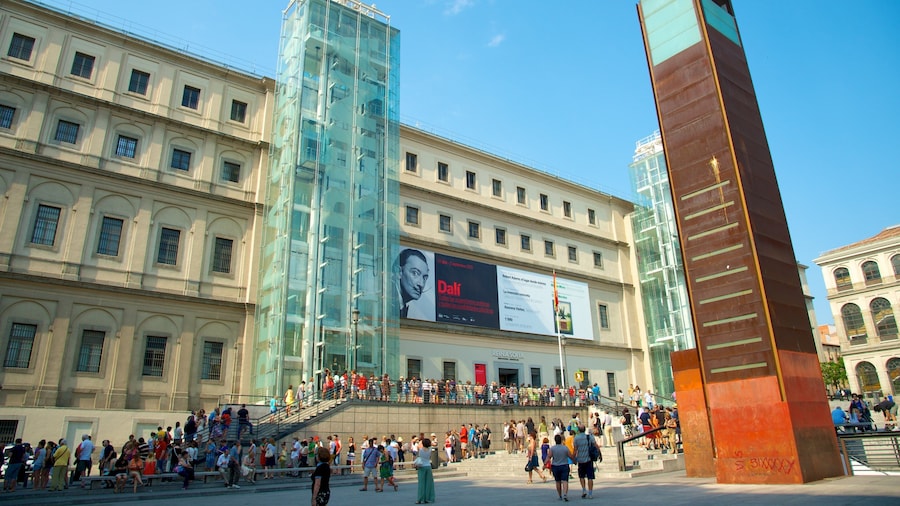 Exterior view of Reina Sofía Museum in Madrid, showcasing modernist architecture.
