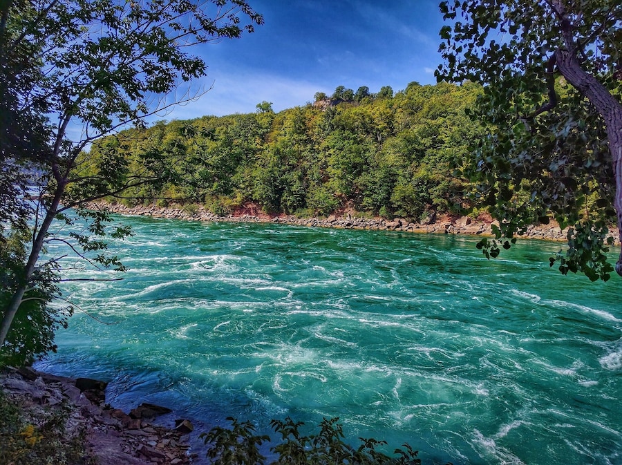 Scenic view of the Niagara River's rapids at Devil's Hole State Park.