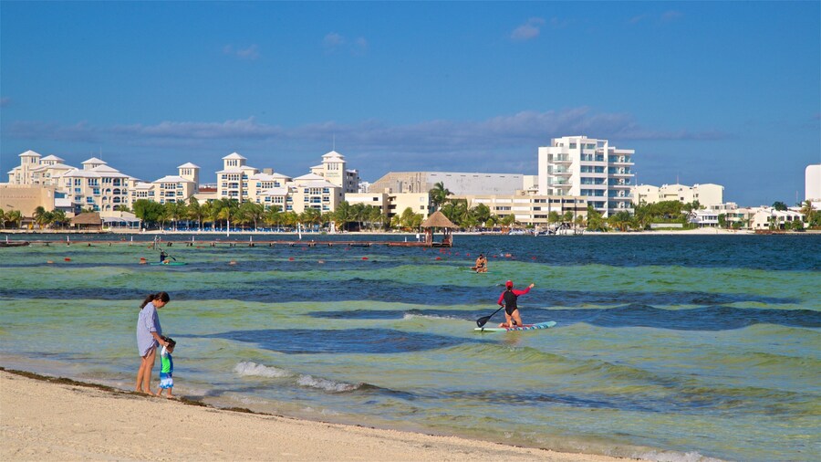 Family-friendly Playa Langosta beach with calm waters in Cancun, Mexico.