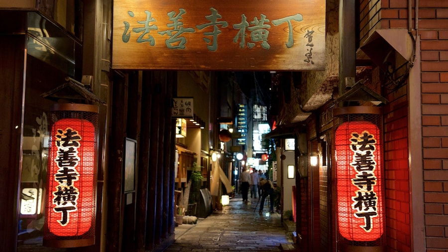 Hozenji Yokocho alley with lantern-lit izakayas and cobblestone paths in Osaka, Japan.