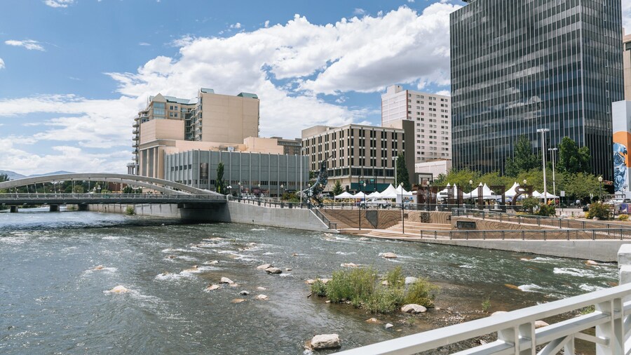 Scenic view of the Truckee River Walk in downtown Reno, Nevada.