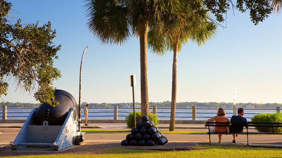 Historic cannons and waterfront views at the Battery in Charleston.