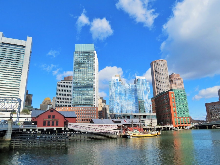Replica ships and waterfront view at Boston Tea Party Ships & Museum.